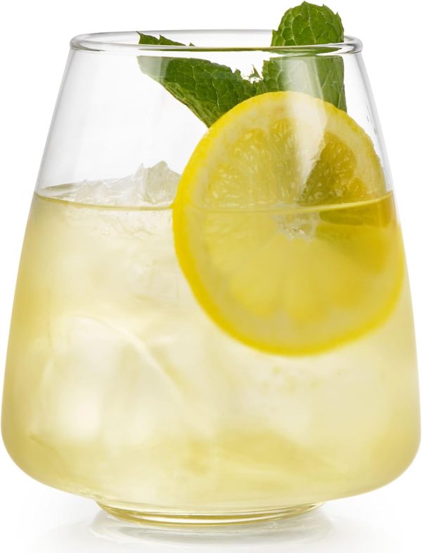 Stackable Stemless Wine Glasses Set of 6, Tapered Bulb Shaped All Purpose Wine Glass Set, Dishwasher Safe Glass Wine Glasses, Cocktail