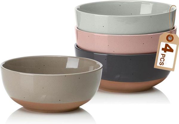Color Large Ceramic Bowls Set of 4, 30 Ounce Cereal Bowls, Soup Bowls Set for Kitchen, Salad Oatmeal Bowls, Serving Bowls for Nut, Pasta, Soup, Ramen, Fruit, Dishwasher & Microwave Safe