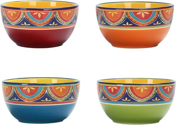 Tunisian 26oz Ceramic Cereal Bowls Set of 4, for Pasta, Salad, Cereal, Soup & Microwave & Dishwasher Safe