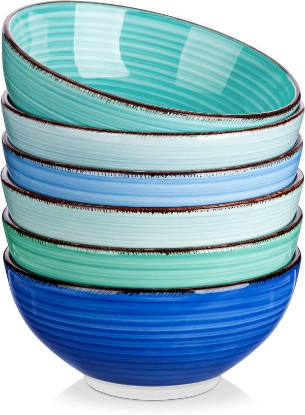 27 Oz Cereal Bowls Set of 6, Blue Ceramic Bowls for Kitchen, 6 Inch Soup Bowls, Dishwasher & Microwave Safe
